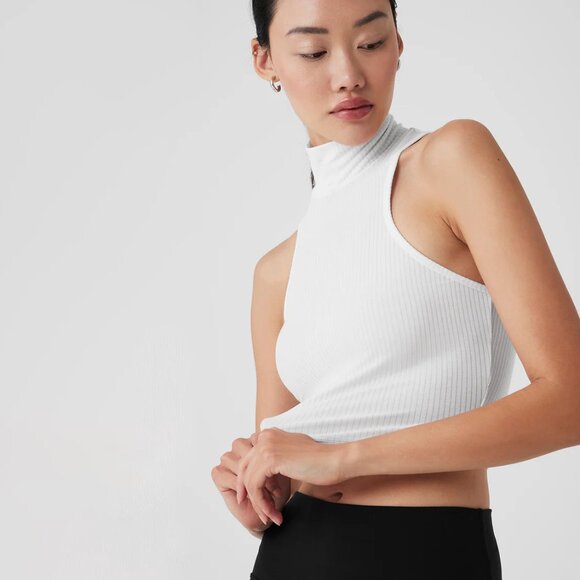 alo White Ribbed Sea Coast Cropped Turtleneck Tank size Small - Picture 5 of 12